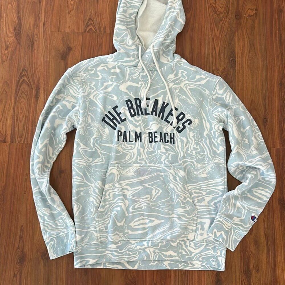 Champion The Breakers Palm Beach blue swirl print fleece lined hoodie sweatshirt